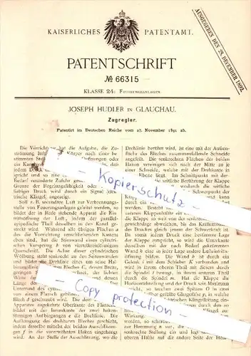 Original Patent  - Joseph Hudler in Glauchau , 1891 , Zugregler !!!