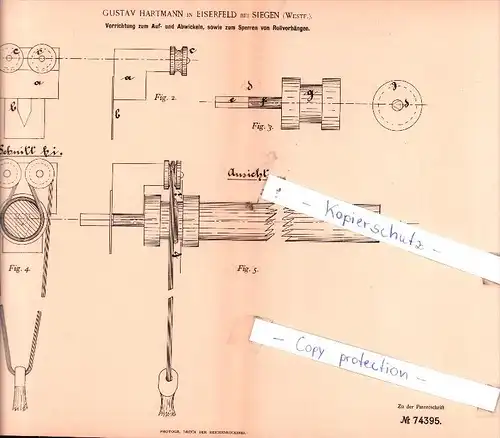 Original Patent  - G. Hartmann in Eiserfeld bei Siegen , Westf. , 1893 , Sperren von Rollvorhängen !!!