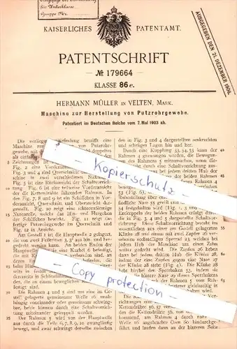 Original Patent  - Hermann Müller in Velten, Mark , 1903 , Herstellung von Putzrohrgewebe !!!