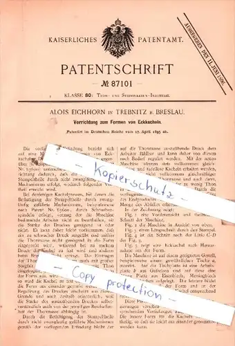 Original Patent  - Alois Eichhorn in Trebnitz b. Breslau , 1895 , Formen von Eckkacheln !!!