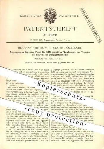 original Patent - H. Kirberg , Hilden / Düsseldorf , 1884 , Waschapparat zur Trennung des Bleiweiß von Blei , Waschen !