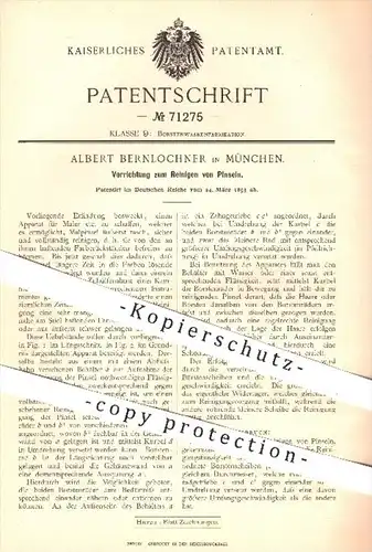 original Patent - Albert Bernlochner , München , 1893 , Reinigen von Pinseln , Pinsel , Borsten , Malpinsel , Maler !!