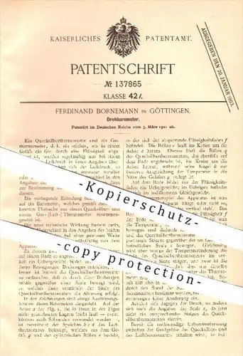 original Patent - Ferdinand Bornemann in Göttingen , 1901 , Drehbarometer , Barometer , Thermometer , Quecksilber !!!