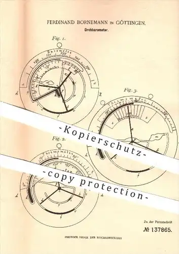 original Patent - Ferdinand Bornemann in Göttingen , 1901 , Drehbarometer , Barometer , Thermometer , Quecksilber !!!