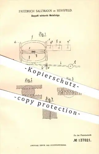 original Patent - Friedrich Salzmann , Hersfeld , 1901 , Doppelt wirkende Metallsäge , Säge , Sägen , Metall , Sägeblatt