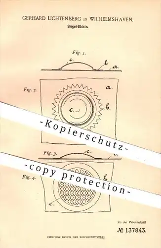 original Patent - Gerhard Lichtenberg , Wilhelmshaven , 1902 , Siegel Oblate , Oblaten , Brief , Briefe , Post , Papier