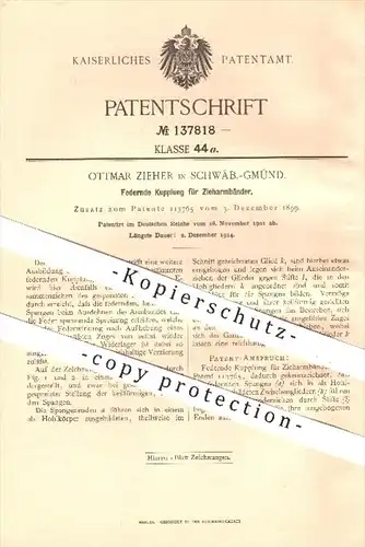original Patent - Ottmar Zieher , Schwäbisch Gmünd , 1901 , Federnde Kupplung für Armbänder , Schmuck , Goldschmied !!!