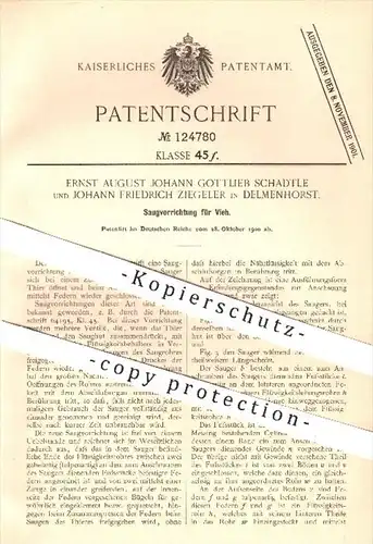 original Patent - E. A. J. G. Schadtle , J. F. Ziegeler / Delmenhorst 1900 , Saugvorrichtung für Vieh , Tierzucht  Tiere