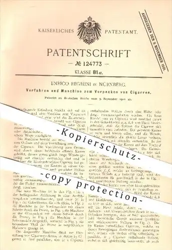original Patent - Enrico Reghini in Nürnberg , 1900 , Maschine zum Verpacken von Zigarren , Zigarre , Tabak , Rauchen !!