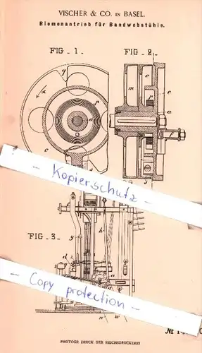 Original Patent  - Vischer & Co. in Basel , 1902 , Riemenantrieb für Bandwebstühle !!!