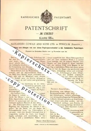 Original Patent - Alexander Cowan in Penicuik , Scotland , 1901 , Apparatus for paper mill !!