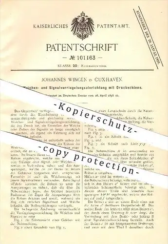 original Patent - Johannes Wingen in Cuxhaven , 1898 , Weichen- und Signalverriegelung mit Druckschiene , Eisenbahnen !!