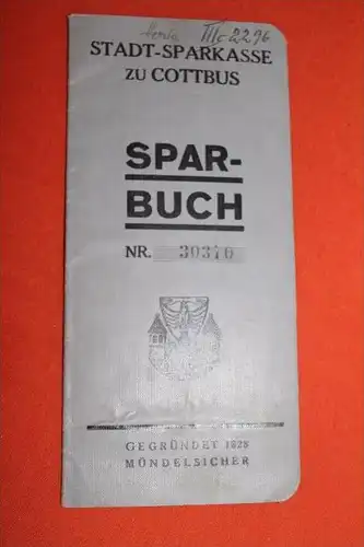 altes Sparbuch , Cottbus. , 1937-45 , Hertha Schroeter - Domröse , Sparkasse , Bank , Post !!!
