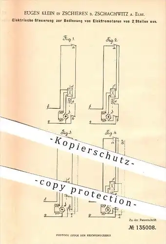 original Patent - E. Klein , Zschieren / Zschachwitz , 1902 , Steuerung zur Bedienung von Elektromotoren , Dresden