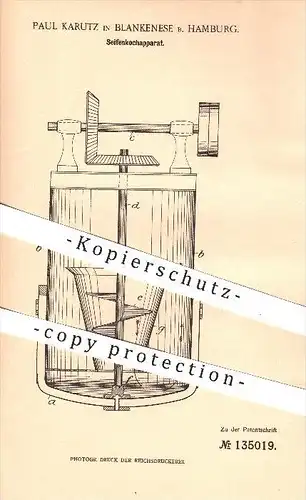 original Patent - Paul Karutz , Blankenese / Hamburg , 1901 , Seifenkochapparat , Seife , Seifen , Lauge , Laugen !!!