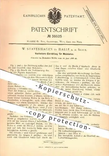 original Patent - W. Stavenhagen , Halle / Saale , 1886 , Ventilation für Malzdarren , Malz , Darre , Darren , Bier !!