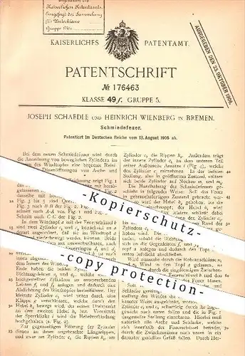 original Patent - J. Schaedle , H. Wienberg / Bremen , 1905 , Schmiedefeuer , Schmied , Schmieden , Feuer , Wind !!!