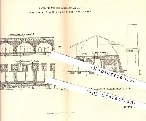 original Patent - Richard Müller in Eberswalde , 1884 , Ringofen zum Brennen von Zement , Ofen , Öfen , Ofenbauer !!!