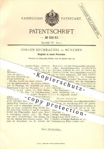 original Patent - Johann Krumbacher , München , 1891 , Ringbahn im Panorama , Sport , Modellbahn , Modellbau , Bahn !!!
