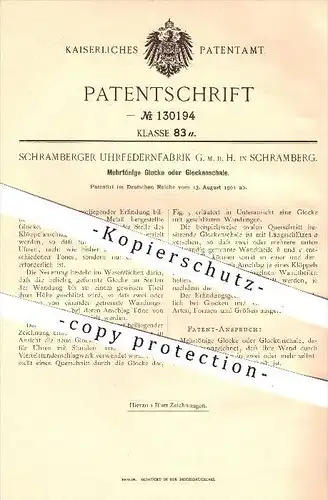 original Patent - Schramberger Uhrfedernfabrik GmbH , Schramberg , 1901 , Mehrtönige Glocke o. Glockenschale , Glocken !