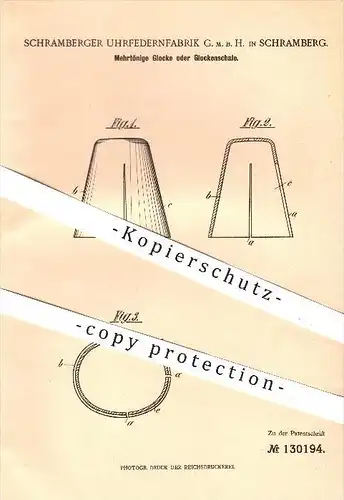 original Patent - Schramberger Uhrfedernfabrik GmbH , Schramberg , 1901 , Mehrtönige Glocke o. Glockenschale , Glocken !