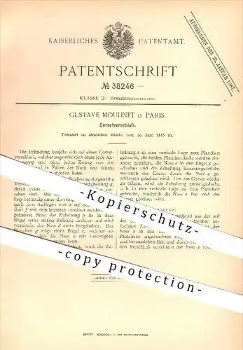 original Patent - Gustave Moulinet , Paris , 1886 ,  Verschluss für Korsett , Korsetts , Bekleidung , Mode , Schneider