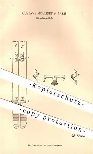 original Patent - Gustave Moulinet , Paris , 1886 ,  Verschluss für Korsett , Korsetts , Bekleidung , Mode , Schneider