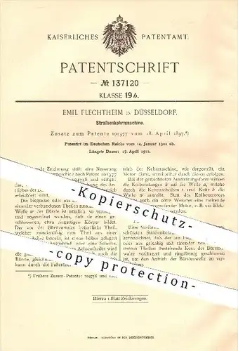 original Patent - E. Flechtheim , Düsseldorf , 1902 , Straßenkehrmaschine , Kehrmaschine , Straßen - Reinigung , Bürsten