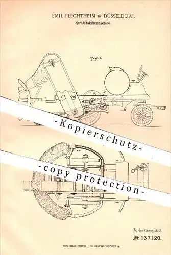 original Patent - E. Flechtheim , Düsseldorf , 1902 , Straßenkehrmaschine , Kehrmaschine , Straßen - Reinigung , Bürsten