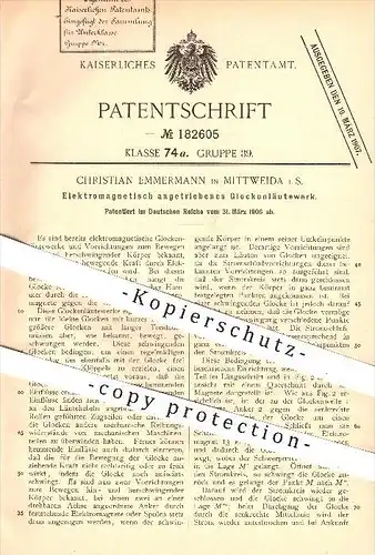 original Patent - Christian Emmermann in Mittweida , 1906 , Elektromagnetisch angetriebenes Glockenläutewerk , Glocken