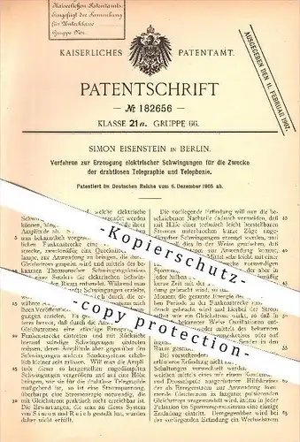 original Patent - S. Eisenstein , Berlin , 1905 , Erzeugung elektr. Schwingungen für drahtlose Telegraphie & Telefonie