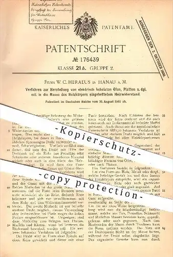 original Patent - W. C. Heraeus , Hanau / Main 1905 , Herstellg. von elektr. beheizten Öfen , Platten mit Heizwiderstand