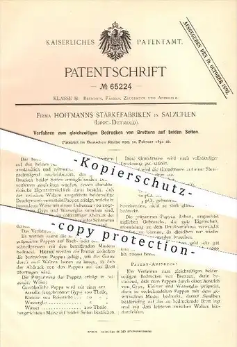 original Patent - Hoffmanns Stärkefabriken , Salzuflen , 1892 , gleichzeitiges Bedrucken der Bretter auf beiden Seiten