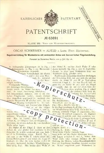 original Patent - Oscar Schmeisser , Alfeld / Leine , 1891 , Regulierung für Windmotoren , Windkraft , Jacson , Motoren