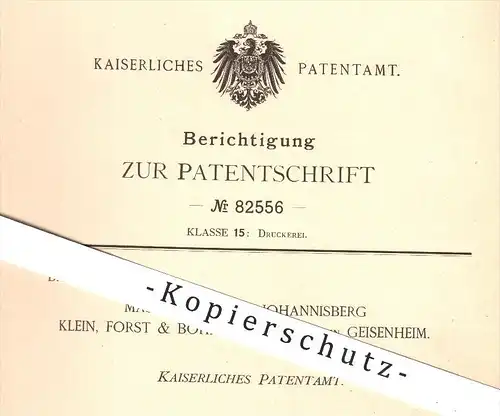 original Patent - Maschinenfabrik Johannisberg - Klein, Forst & Bohn Nachfolger , Geisenheim , 1894 , Bremse für Pressen