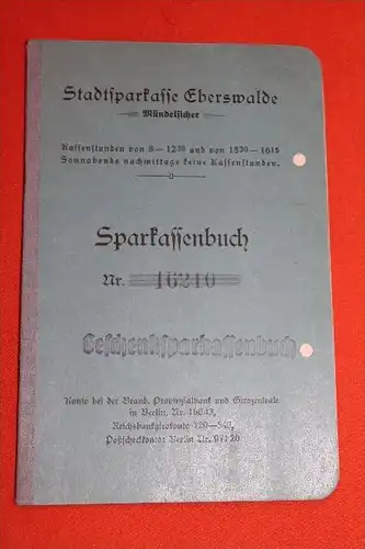 altes Sparbuch , Eberswalde , 1942 , Peter Ziegler , Sparkasse , Bank , Post !!!