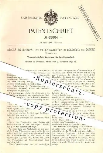original Patent - A. Silverberg , P. Schiffer , Bedburg , Düren , 1891 , Schaftmaschine für Geschlossenfach , Webstuhl !