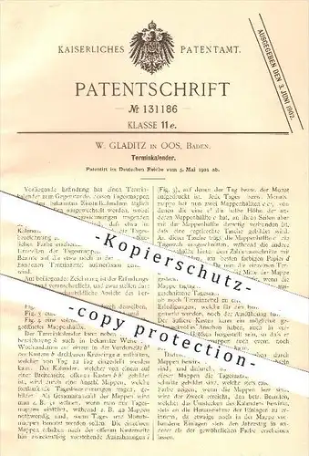 original Patent - W. Gladitz in Oos , 1901 , Terminkalender , Kalender , Kalendarium , Termin , Büro , Register !!!