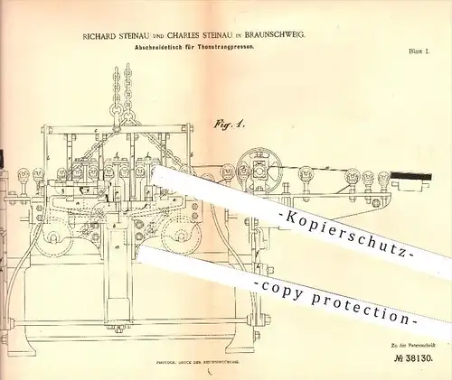 original Patent - R. u. Ch. Steinau , Braunschweig , 1885 , Abschneidetisch für Tonstrangpresse , Presse , Pressen , Ton