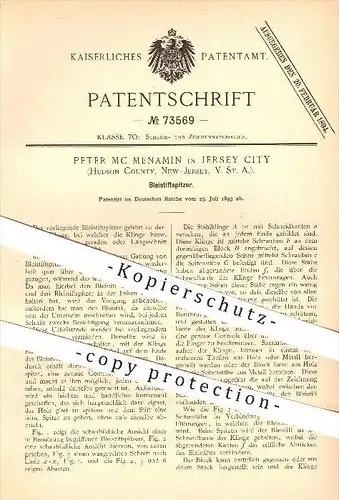 original Patent - Peter MC Menamin , New Jersey City , Hudson County , USA , 1893 , Bleistift - Spitzer , Anspitzer !!!