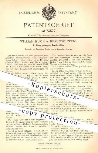 original Patent - William Huch in Braunschweig , 1892 , U-förmig gebogene Gewehrstütze , Gewehr , Gewehre , Waffen , U !