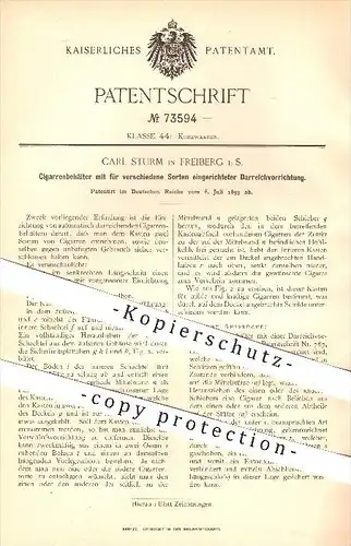 original Patent - C. Strum , Freiberg , 1893 , Behälter für Zigarren mit Darreichvorrichtung , Zigarre , Tabak , Rauchen