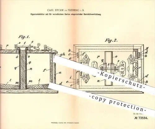 original Patent - C. Strum , Freiberg , 1893 , Behälter für Zigarren mit Darreichvorrichtung , Zigarre , Tabak , Rauchen