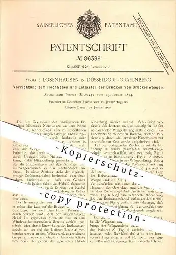 original Patent - J. Losenhausen , Düsseldorf - Grafenberg , 1895 , Hochheben u. Entlasten der Brücken von Brückenwaagen