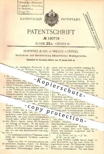 original Patent - Schimmel & Co. , Miltitz , Leipzig , 1905 , Darstellung künstlicher Wohlgerüche , Parfum , Parfümerie