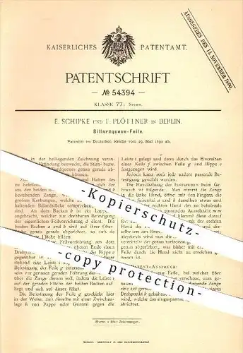 original Patent - E. Schipke , F. Plöttner , Berlin , 1890 , Feile für Billardqueue , Queue , Billard , Sport , Werkzeug