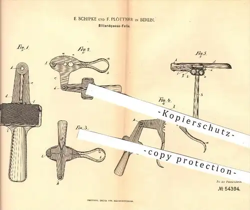 original Patent - E. Schipke , F. Plöttner , Berlin , 1890 , Feile für Billardqueue , Queue , Billard , Sport , Werkzeug