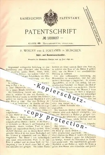 original Patent - R. Wollny , E. Fortaner , München , 1897 , Schneider für Rohre u. Rundeisen , Werkzeuge , Eisen , Rohr