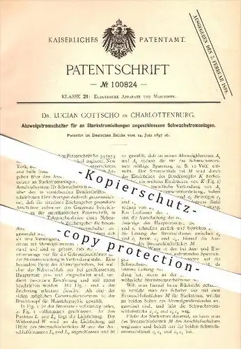original Patent -  Dr. Lucian Gottscho , Charlottenburg , 1897 , Abzweigstromschalter , Strom , Starkstrom , Elektrik !!