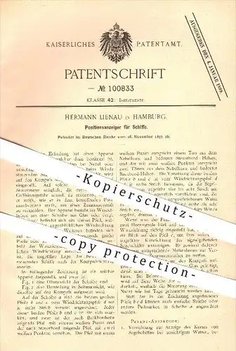 original Patent - H. Lienau , Hamburg , 1897, Positionsanzeiger für Schiffe , Schiff , Schiffbau , Kompass , Segelschiff